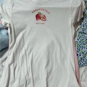 Aeropostale White Short-Sleeve Tee with Pink Strawberry Graphic